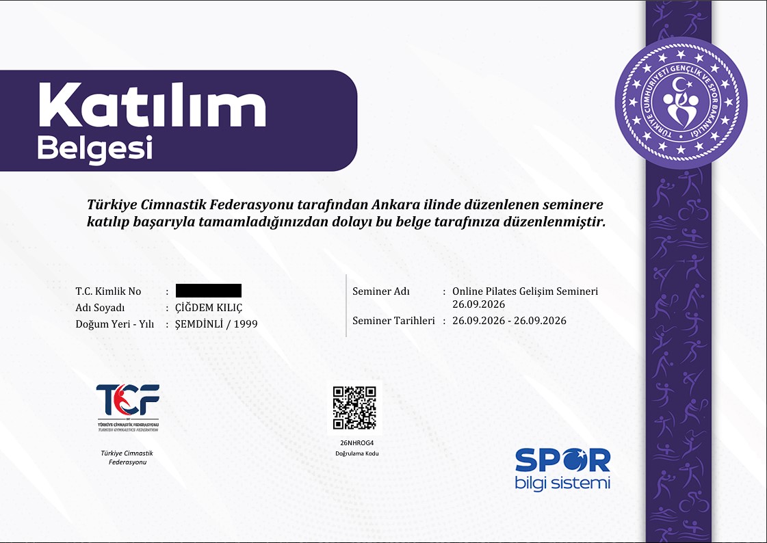 TCF Pilates Eğitmeni sertifikası, Ekim 2025